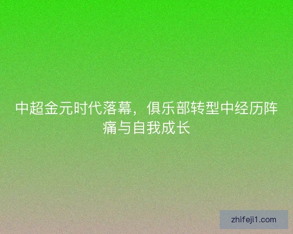 中超金元时代落幕，俱乐部转型中经历阵痛与自我成长